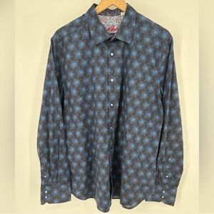 Robert Graham Mens Blue Clarkdale Flip Cuff Long Sleeve Button Up Shirt Size XXL